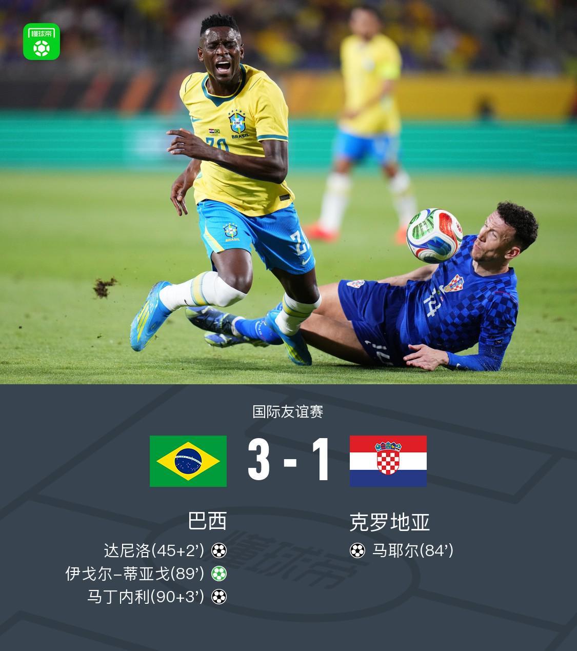 kaiyun-巴西3-1克罗地亚，维尼修斯一条龙送助攻，马丁内利破门